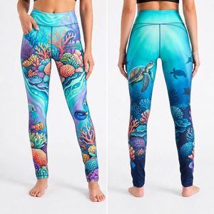 Pantalones de Yoga con Estampado de Sublimación de Arrecife de Coral Tropical, Leggings Deportivos para Mujer, Anti-Pilling, Alta Elasticidad - Product Image 1