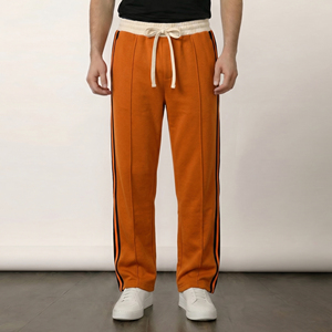 Pantalon de survêtement pour homme en coton noir à 100% avec bandes latérales orange, taille à cordon de serrage, pantalon de survêtement à jambes larges, pantalon en molleton pour homme, hiver - Product Image 4