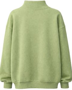 Sweat-shirt à col montant vert olive clair pour femme, broderie florale, manches longues, pull décontracté d'hiver, mélange de coton doux, haut pour femme - Product Image 2