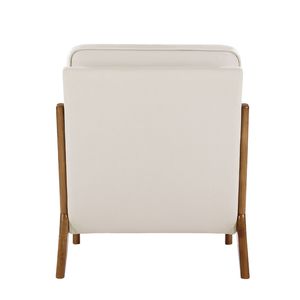 Poltrona in Legno Massello Stile Mid-Century Moderno con Gambe Antiscivolo - Sedia Imbottita in Tessuto di Lino - Product Image 6