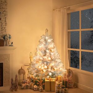 4FT Silver Pre-Lit <b>Artificial</b> Christmas <b>Tree</b> 400 <b>Branch</b> Tips 150 LED Lights Hinged Full <b>Tree</b> 11 Lighting Modes Includes Metal - Product Image 2