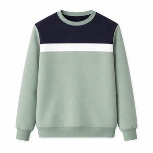 Sweat-shirt col rond personnalisé à blocs de couleur, coupe classique, en coton tricoté, style décontracté automne, blanc et bleu marine, OEM ODM - Product Image 3