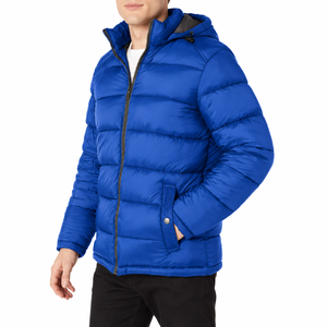 <b>Men</b> Winter <b>Puffer</b> Jacket Hooded Zipper Closure Red Casual Outerwear Thick Polyester Wadding Windproof <b>Coat</b> - Product Image 1