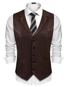 Chaleco de Cuero Casual para Hombre, Corte Ajustado, Cuello en V, Estilo Occidental, Proveedor Mayorista - Product Image 5