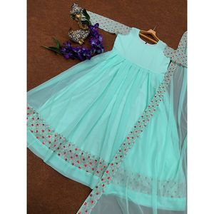 VESTIDO DE TRABAJO BORDADO DE DISEÑADOR GEORGETTE CON DUPATTA AZUL CIELO - Product Image 2