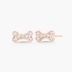 Boucles d'oreilles clous en forme d'os de chien en or massif 10K 14K avec diamant de laboratoire rond, fermoir poussoir, minimalistes, délicates et élégantes, pour les amoureux des animaux, vente en gros - Product Image 5