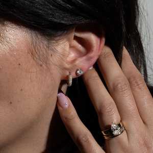 Pendientes de Aro con Diamantes Cultivados en Laboratorio de Corte Redondo, Oro Sólido de 14K y 18K, Solitario, para Uso Diario, Modernos, con Triple Hilera de Pavé, Diseño Abombado, Lujosos - Product Image 6