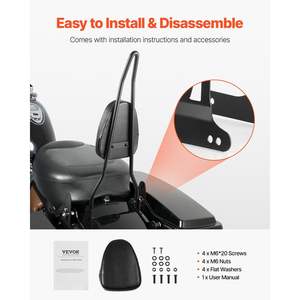 Respaldo Desmontable Negro de 29 Pulgadas de Altura para Asientos de Motocicleta Harley-Davidson Dyna Street Glide Road Glide - Product Image 5