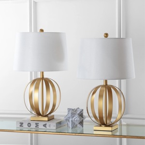 KS International Modern Gold Handmade Table Lamp Metal Torchiere Style Desk <b>Light</b> White Fabric <b>Shade</b> Home Office Wedding Decor - Product Image 1