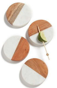 Elegant Wood and <b>Marble</b> <b>Coaster</b> Set Round Stone Beverage <b>Coasters</b> with Wooden Base for Coffee Shop Dining Room Table Decor - Product Image 2