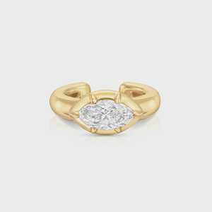 Manchette d'oreille sculpturale minimaliste en or massif 14K 18K avec diamant de laboratoire taille marquise et serti en clos, sans perçage, vente en gros - Product Image 4