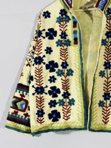 Vintage Embroidered Cotton <b>Jacket</b> With Floral Pattern <b>Mandarin</b> <b>Collar</b> Unisex Boho Style Open Stitch Shirt <b>Jacket</b> Spring Wear - Product Image 3