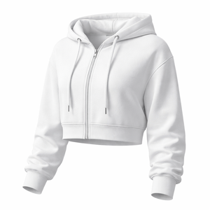Bulk Custom Cropped Hoodie with <b>Zip</b> - Premium Quality Women's Sweatshirt for Wholesale Supply - Product Image 3