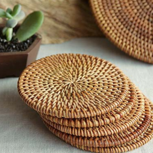 Sous-verres en rotin naturel à motif floral, lot de 6, style classique, fabriqués à la main au Vietnam, décoration de vacances, cadeau - Product Image 5