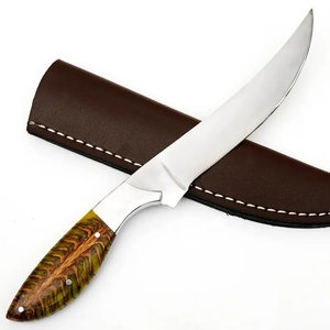 Couteau de filetage de chasse artisanal A&M Enterprises, lame droite en acier inoxydable, manche à motif plume vert olive, OEM - Product Image 1