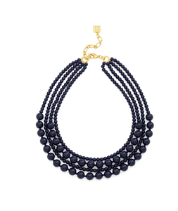 Collier fantaisie en perles de résine noires naturelles multicouches de qualité supérieure, fermoir plaqué or fait main, bijoux de fête pour femme - Product Image 1