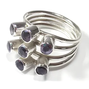 Élégante bague ouverte en argent sterling 925 avec améthyste, faite à la main, bijou unisexe en pierre précieuse, idéale pour le quotidien ou comme cadeau - Product Image 1