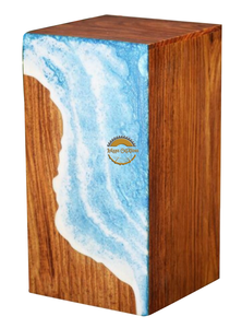 Handcrafted Ocean Wave Resin & Natural Wood Cremation Urn Blue Epoxy Ashes <b>Box</b> Artistic Funeral <b>Memorial</b> <b>Keepsake</b> by AYAANS - Product Image 2