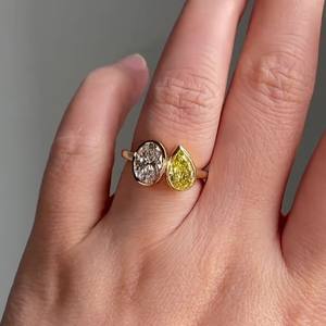 Elegante Anillo de Compromiso Abierto Toi et Moi con Diamante Cultivado en Laboratorio, Color Amarillo Pera y Corte Ovalado, en Plata 925 con Engaste de Bisel, para Mujer - Product Image 6