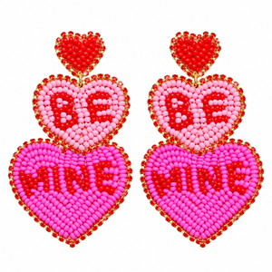Pendientes de Corazón Rosa Bordados a Mano con Letras “BFF” y “LOVE” con Cuentas Rojas, Pendientes Colgantes de Corazón en Capas - Product Image 1