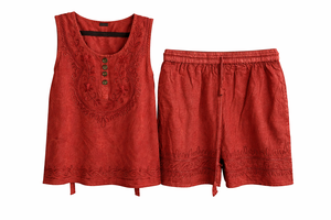 Women's <b>Viscose</b> Embroidered <b>Top</b> and Short Set Manufacturer - Product Image 3