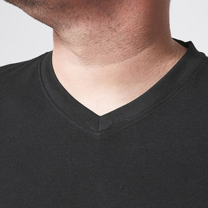 T-shirt à manches courtes col en V pour homme, 100% coton, coupe classique, couleur unie, jersey tricoté décontracté, noir - Product Image 6