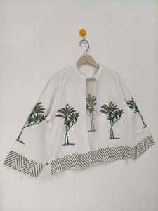 Chaqueta Floral Estampada a Mano, Chaqueta de Algodón con Diseño de Árbol Verde, Estilo Boho, para Verano e Invierno - Product Image 2