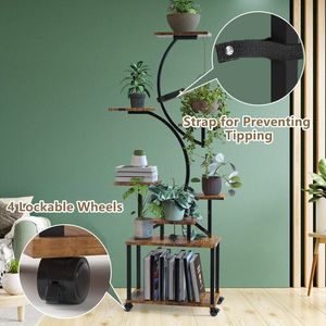 Supporto per Piante da Interno a 8 Livelli con Luci di Coltivazione a Forma di S, Torre per Piante da 156 cm, 4 Ruote Bloccabili per Arredamento Soggiorno - Product Image 3