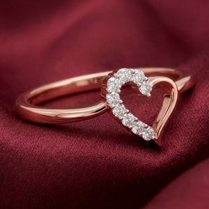 Bague en or rose 14 carats avec diamant véritable en forme de cœur |   Bague de promesse pour femme avec diamant rond de 0,15 carat |   Bijoux élégants pour elle - Product Image 4