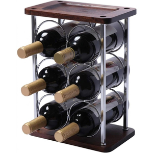 Porte-vin en métal design élégant pour 6 bouteilles, avec dessus en bois, pour comptoir, rangement de vin sur table, pour cuisine et bar - Product Image 3