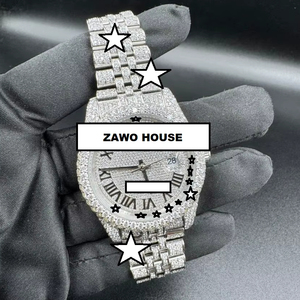 ZAWO 41mm Men's Stainless Steel <b>Watch</b> VVS1 Moissanite Diamond <b>Automatic</b> Movement Hip Hop Handmade Sports 22mm Glass - Product Image 1