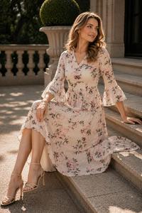 Robe midi d'été imprimée pour femmes, robe élégante décontractée à fleurs, robe de fête, mode écologique pour femmes et filles - Product Image 3