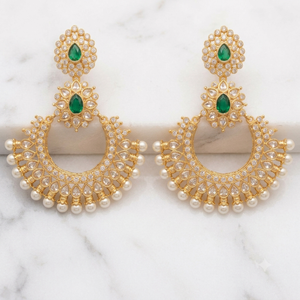Pendientes Chandbali de Lujo Chapados en Oro de 18K con Piedra Verde, Pendientes Colgantes de Perlas Kundan para Novias Indias y Pakistaníes, para Mujeres, para Fiestas - Product Image 2
