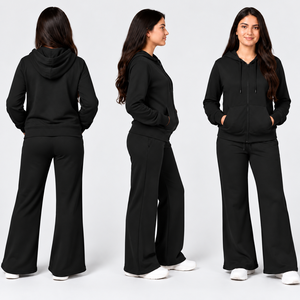 Conjunto Deportivo Casual de Dos Piezas para Mujer al por Mayor: Sudadera con Cremallera y Pantalones Anchos Acampanados - Product Image 4