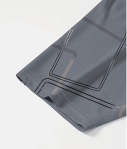T-shirt pour homme à manches courtes, col rond, motif géométrique gris, coupe classique, décontracté, respirant, en polyester tricoté, imprimé numérique, été - Product Image 3