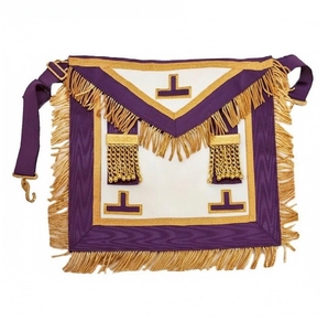 Delantal morado de la Orden del Pasado Maestro con flecos 39x33cm, de cuero sintético premium Memphis-Misraim, con Reglia bordada a máquina - Product Image 1