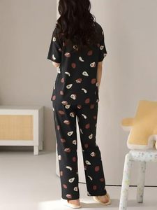 Women’s Cotton Printed Nightwear Set Round Neck Half Sleeve T-Shirt Top & <b>Pyjama</b> Pants Lounge Set - Product Image 3