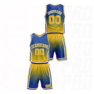 ชุดบาสเก็ตบอลแบบซับลิเมชั่น วัสดุโพลีเอสเตอร์ สีเหลืองรอยัลไล่เฉด ออกแบบตามสั่งสำหรับทีม - Product Image 2