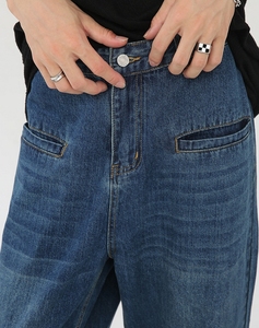 กางเกงยีนส์เดนิมแฟชั่นผู้ชายผ้าฝ้ายแท้ 100% ทรงตรงขากว้าง ไซส์พลัส ทรงหลวม สั่งตัดได้ - Product Image 3