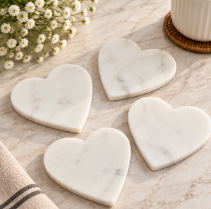 AK Brass Heart Shape Marble <b>Coaster</b> Set Of 4 Standard <b>White</b> Marble <b>Coaster</b> For Table Decor / Kitchenware Item - Product Image 1