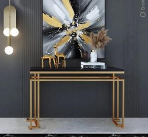 Modern <b>Black</b> Marble Top <b>Console</b> Table With Gold Metal Frame Rectangle Entryway Decor Contemporary Home Accent Piece - Product Image 3