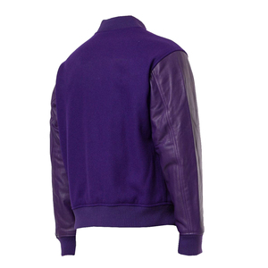 Premium Wool Varsity <b>Jacket</b> with Genuine Leather Sleeves Stand Collar Solid Unisex Letterman Bomber Streetwear Winter Fashion - Product Image 3