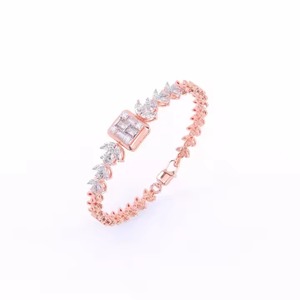 Bracelet en moissanite personnalisé de forme ronde, serti de diamants, en or jaune/blanc/rose 18 carats pour femmes - Product Image 3