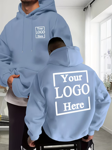 Men's Custom Logo Hoodie Light Blue 100% Cotton French Terry Breathable Regular Fit Casual Autumn Wear Heat Transfer Printed - Product Image 2