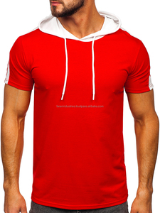 T-shirts à capuche de course à pied de haute qualité avec logo personnalisé pour hommes T-shirts en coton ajustés de style de rue avec capuche - Product Image 2