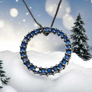 Collier pendentif cercle en cristal bleu vintage en argent sterling, chaîne de 21,5 pouces, bijoux élégants faits à la main, cadeau - Product Image 4