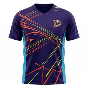 เสื้อพิคเคิลบอลแบบขายส่ง ดีไซน์สวยงาม สีม่วงมิดไนท์ ซีแยน ตาข่ายเนออน ลายพิมพ์แบบซับลิเมชั่น สำหรับอุตสาหกรรม Dravelle รับผลิตตามสั่งแบบ OEM - Product Image 2