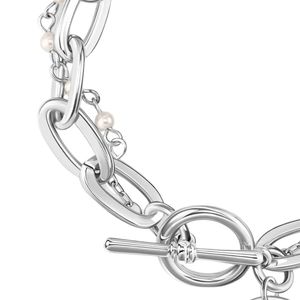 Pulsera de Perlas en Tono Plateado con Colgante Redondo, Elegante Accesorio de Joyería para Mujeres y Niñas, Regalo para Fiestas y Uso Diario - Product Image 6