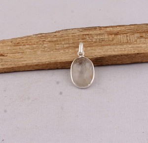 Natural Gold Rutile Stone Pendant in <b>Solid</b> 925 <b>Silver</b> Minimalist Oval Crystal <b>Necklace</b> Simple Wealth Stone Daily Wear Jewelry - Product Image 2