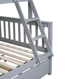 Lit superposé convertible en bois d'hévéa, double sur grand lit, avec lit gigogne, échelle amovible et barrière de sécurité, lits pour enfants - Product Image 4
